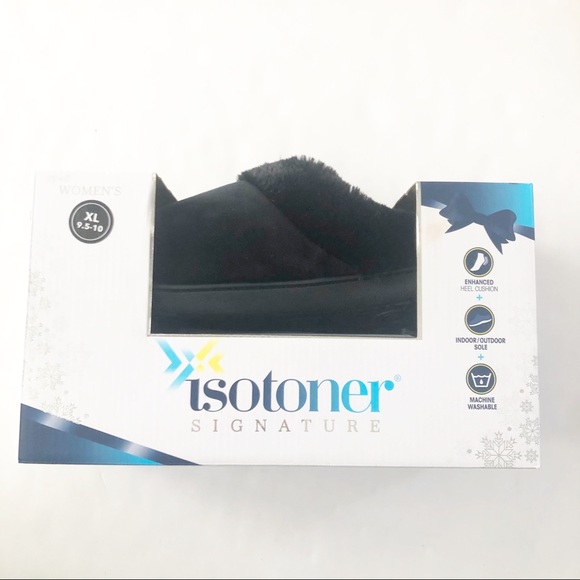 IIsotoner Signature 9.5-10 Black Clog Slippers Fur